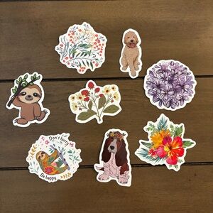 Colorful Pet and Floral-Themed Sticker Set - Pack of 8
